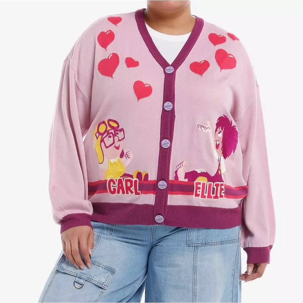 Disney Pixar Up Carl & Ellie Hearts Girls Cardigan Plus Size‎ Hot Topic
